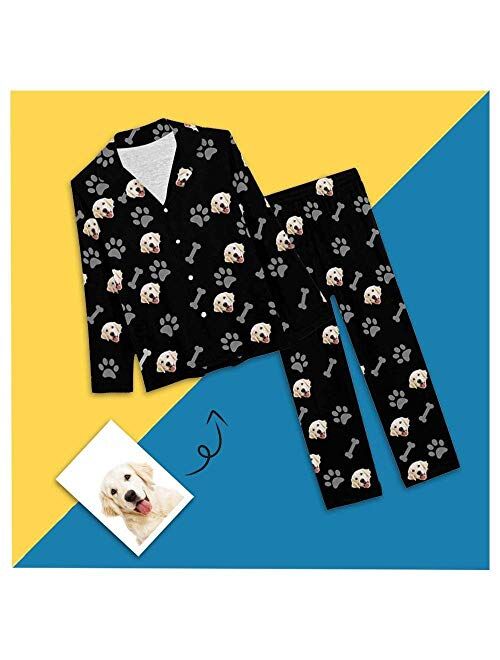 Interestprint Custom Personalized Pajama Set for Women Picture Print Long Sleeve Sleepwear Button Down Nightwear