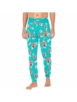 Artsadd Custom Funny Pajama Pants for Men with Photo Face Pet Dog Cat Pajamas Pjs Lounge Sleepwear Bottoms Personalized Gift