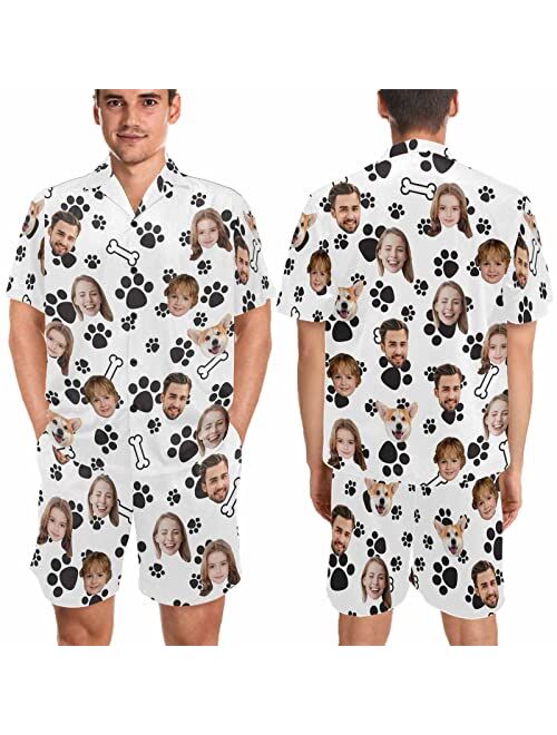 Artsadd Personalized Family Matching Pajamas Set Cutom Faces Funny Sleepwear Pjs for Men, Women, Pet, Dog, Kids, Teens