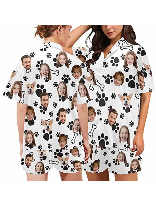 Artsadd Personalized Family Matching Pajamas Set Cutom Faces Funny Sleepwear Pjs for Men, Women, Pet, Dog, Kids, Teens