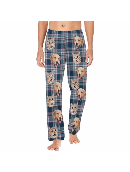 Yescustom Personalized Photo Face Pajama Pants for Men Custom Plaid Stripes Pajama Sleepwear Bottoms with Pockets
