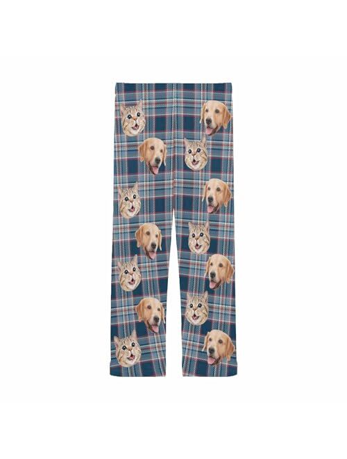 Yescustom Personalized Photo Face Pajama Pants for Men Custom Plaid Stripes Pajama Sleepwear Bottoms with Pockets