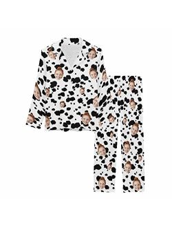 Artsadd Custom Face Pajama Set for Women Personalized Couple Picture Sleepwear Print Long Sleeve Button Nightwear for Couple