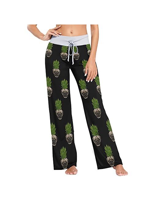 Fisyme Face Custom Pajama Pants for Women Pjs Bottoms Drawstring Wide Leg Jogger Lounge Personalized Pants Sleepwear