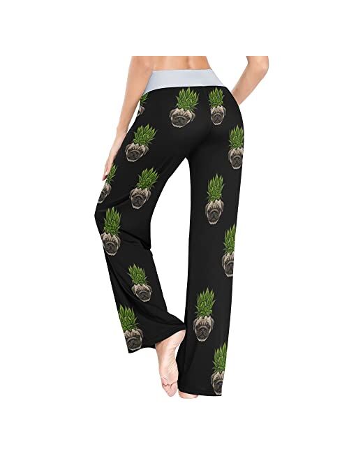Fisyme Face Custom Pajama Pants for Women Pjs Bottoms Drawstring Wide Leg Jogger Lounge Personalized Pants Sleepwear