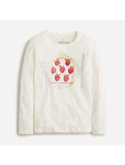 Girls' long-sleeve sequin strawberry toast graphic T-shirt