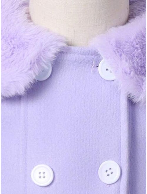 Shein Young Girl Borg Collar Double Breasted Flap Detail Overcoat