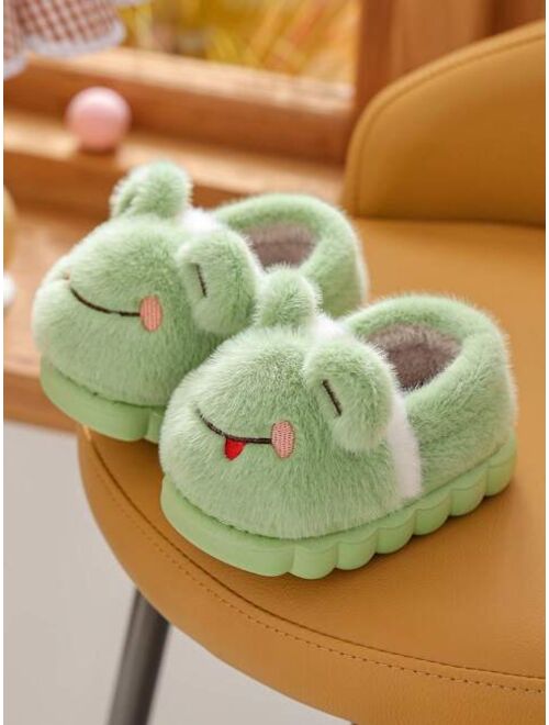Shein Cute Frog Indoor Winter Slippers For Little Girls, Warm, Comfortable & Anti-slip