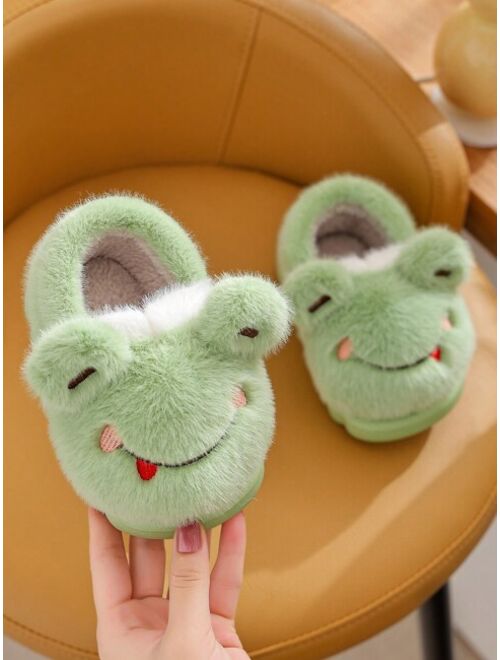 Shein Cute Frog Indoor Winter Slippers For Little Girls, Warm, Comfortable & Anti-slip