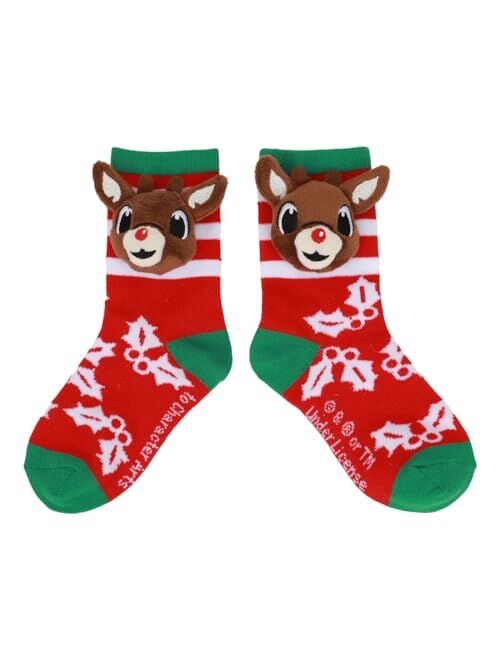 Bioworld Rudolph The Red-Nosed Reindeer Holly & Snowflakes Kids 2-Pair Crew Socks