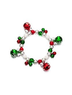 OFGOT7 Bling Christmas White Snowflake Charm Beaded Bracelet Stretch Strand Elastic Glass Dangle Beads Bell Rings for Women Girls