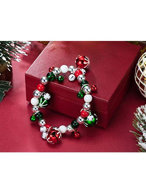 OFGOT7 Bling Christmas White Snowflake Charm Beaded Bracelet Stretch Strand Elastic Glass Dangle Beads Bell Rings for Women Girls