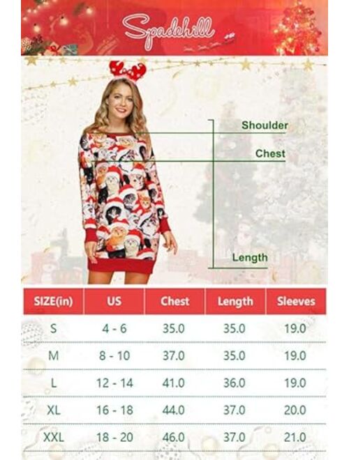 Spadehill Christmas Women Long Sleeve Printed Sweatshirt Dress