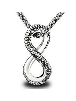 Holgod Infinity Necklace with Dragon Scales Design, Titanium Steel Pendant Gothic Punk Jewelry Gift for Him Men Boys