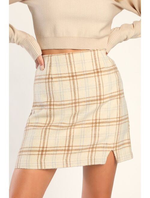 Lulus Spence Ivory Plaid Mini Skirt