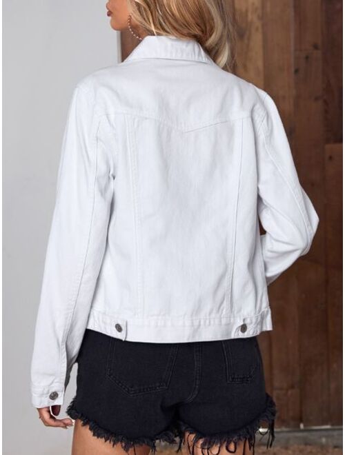 SHEIN Frenchy Flap Pocket Button Front Denim Jacket