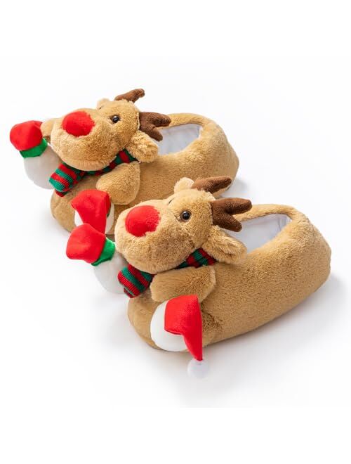 Onmygogo Fuzzy Indoor Animal Christmas Moose Slippers for Men and Women