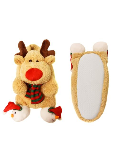 Onmygogo Fuzzy Indoor Animal Christmas Moose Slippers for Men and Women