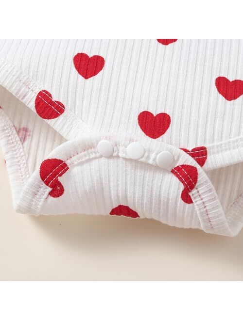 Ovmxqso Newborn Baby Girl Christmas Outfit Ruffle Ribbed Long Sleeve Romper Buffalo Snowflake Floral Pants Set Headband