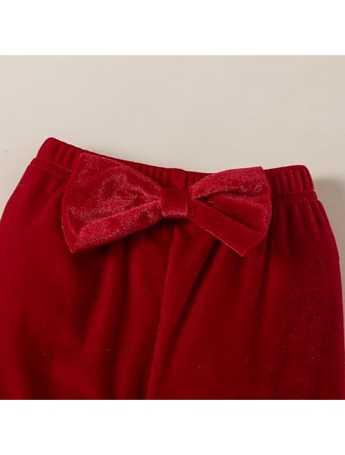 Ovmxqso Newborn Baby Girl Christmas Outfit Ruffle Ribbed Long Sleeve Romper Buffalo Snowflake Floral Pants Set Headband