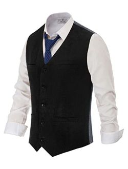 Mens Corduroy Suit Vest Vintage V-Neck Dress Vest Waistcoat