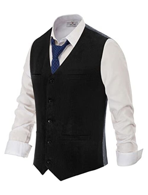 PJ PAUL JONES Mens Corduroy Suit Vest Vintage V-Neck Dress Vest Waistcoat