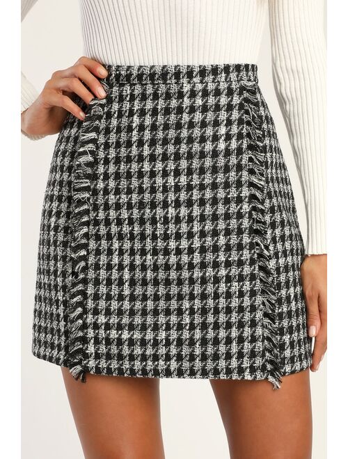 Lulus Get the Grade Black and White Houndstooth Tweed Mini Skirt
