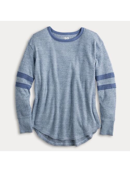 Juniors' SO Cozy Long Sleeve Stripe Crewneck Tee