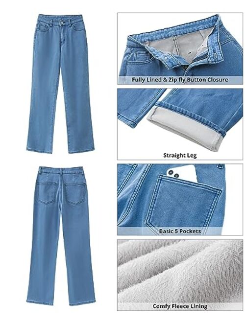 GRAPENT Jeans for Women Fleece Lined Pants High Waisted Stretchy Denim Straight Leg Baggy Jeans Sherpa Warm Winter Clothes