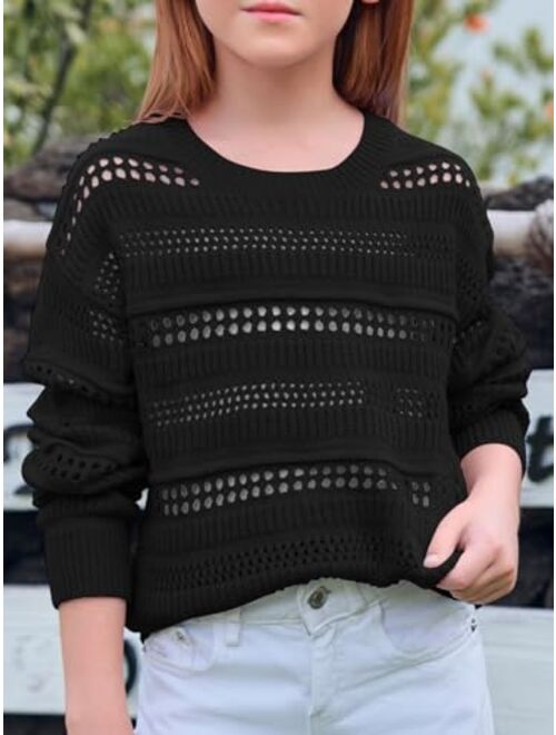 Haloumoning Girls Sweaters Kids Fashion Hollow Out Knit Pullover Clothes 5-14 Years