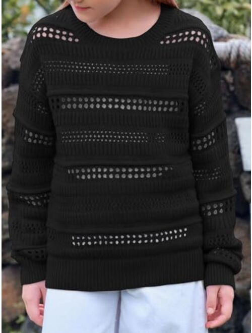 Haloumoning Girls Sweaters Kids Fashion Hollow Out Knit Pullover Clothes 5-14 Years