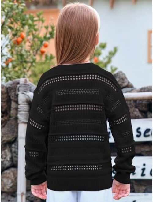 Haloumoning Girls Sweaters Kids Fashion Hollow Out Knit Pullover Clothes 5-14 Years