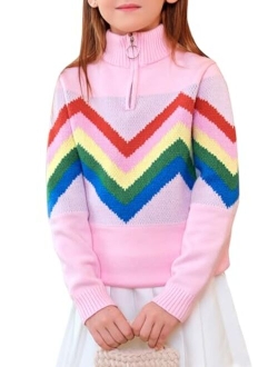 Haloumoning Girls Cute Rainbow Sweater Kids Quarter Zip Pullover Sweater Clothes 5-14 Years