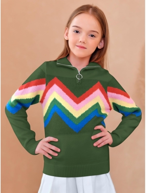 Haloumoning Girls Cute Rainbow Sweater Kids Quarter Zip Pullover Sweater Clothes 5-14 Years