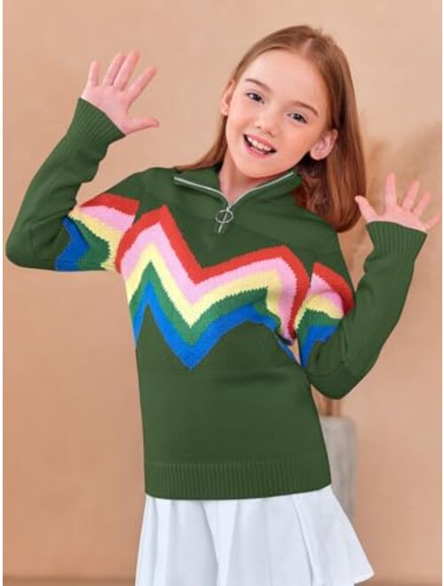 Haloumoning Girls Cute Rainbow Sweater Kids Quarter Zip Pullover Sweater Clothes 5-14 Years