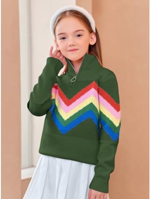 Haloumoning Girls Cute Rainbow Sweater Kids Quarter Zip Pullover Sweater Clothes 5-14 Years
