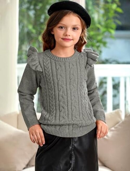 BesserBay Girls Cable Knit Solid Sweater Flutter Sleeve Ruffle Warm Pullover 1-10 Years