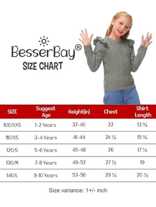 BesserBay Girls Cable Knit Solid Sweater Flutter Sleeve Ruffle Warm Pullover 1-10 Years