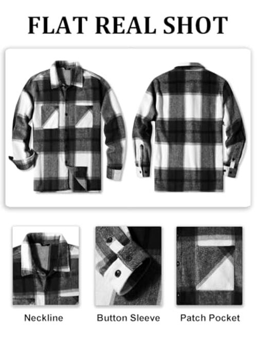 COOFANDY Men's Flannel Shirts Casual Button Down Plaid Shirt Jacket Long Sleeve Fleece Shacket with Pockets