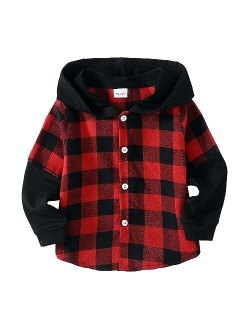 Kimi Bear Baby Toddler Boys Long Sleeve Shirt Plaid Flannel Button Down Shirts Christmas Outfit Top Jacket Fall Winter Clothes