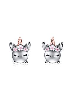 YFN Unicorn Gifts for Girls Earrings Sterling Silver Unicorn Flower Animals Hypoallergenic Stud Earring for Teen Girls