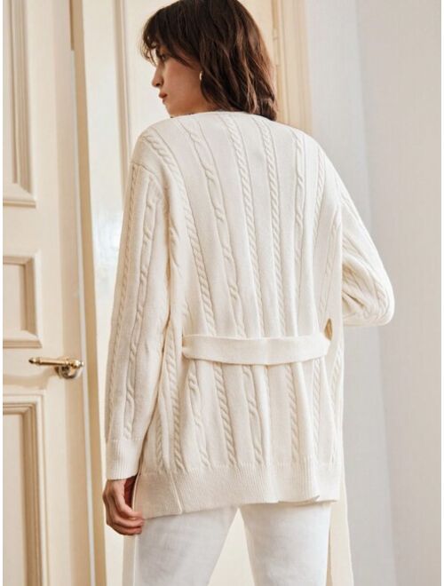 Anewsta Cable Knit Belted Cardigan