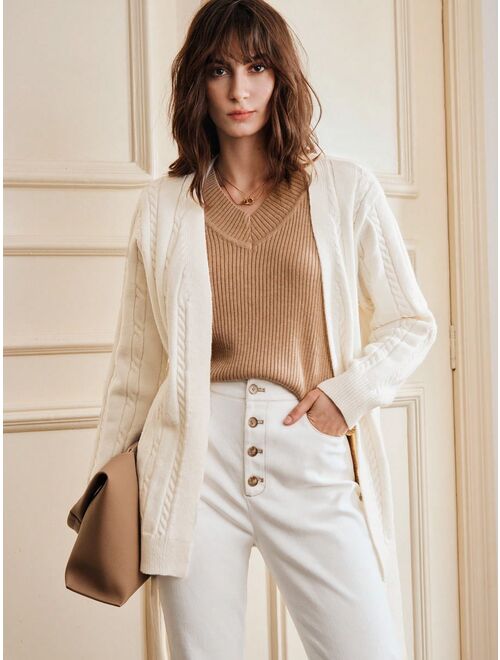 Anewsta Cable Knit Belted Cardigan
