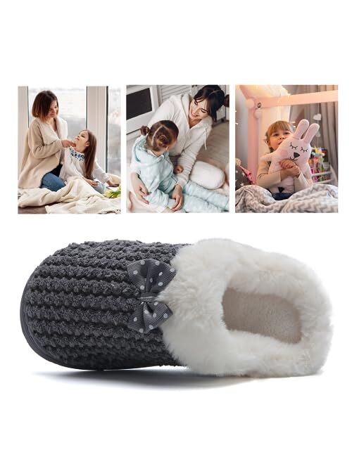 WateLves Girls Slippers Memory Foam Toddler Kids Comfort Wool-Like Plush Fleece Lined House Shoes for Indoor & Outdoor