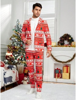 Shein Manfinity Hypemode Men's 2 Piece Woven Suit Set, With Christmas Pattern, For Casual Wear