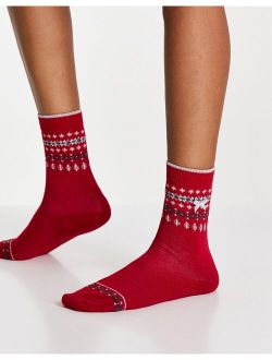 Pretty Polly 1-pair Fair Isle socks in red