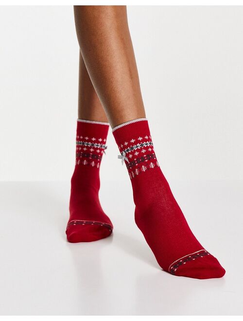 Pretty Polly 1-pair Fair Isle socks in red