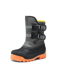 Boys Snow Boots Bright Colored Outsole Hook and Loop Slip Resistant Mid Calf Faux Fur Lining Winter Shoes for Little/Big Kids