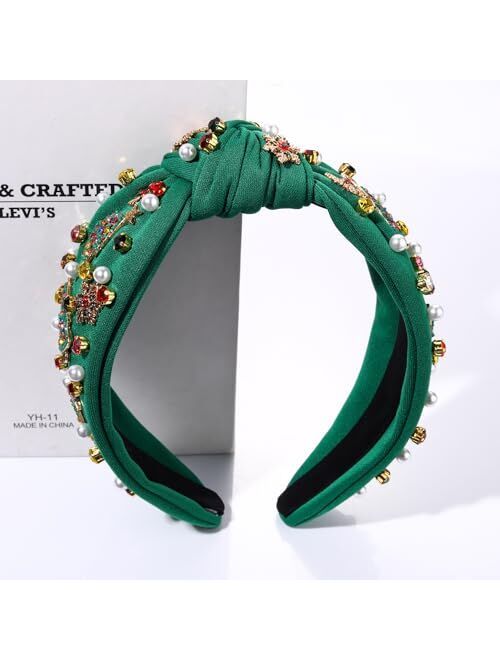 boderier Christmas Headbands for Women Christmas Tree Snowman Antler Headband Crystal Wide Knotted Headband Xmas Holiday Hair Accessories Gifts