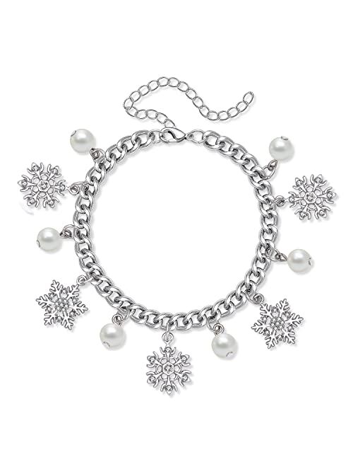 ALEXY Christmas Bracelets for Women X-Mas Snowfalke Charm Bracelets Chain Link Bracelets for Women Girls (Silver Snowflake)